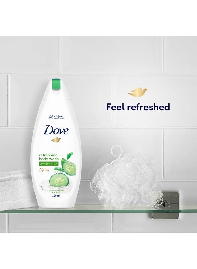 Dove Refreshing Body Wash, With Refreshing Cucumber And Green Tea Scent, Dove Exfoliating Bodywash, For All Skin Type, Smoother Skin, 250 ml - Image 4